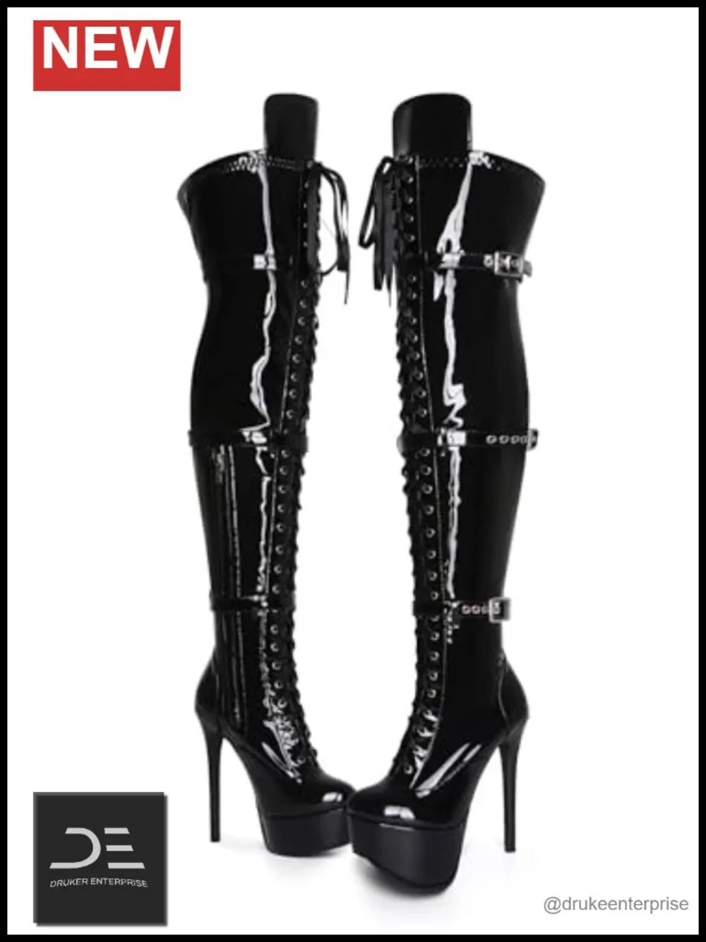 Over Knee Stiletto Platform Boots Women Patent Leather Large Size US5-19